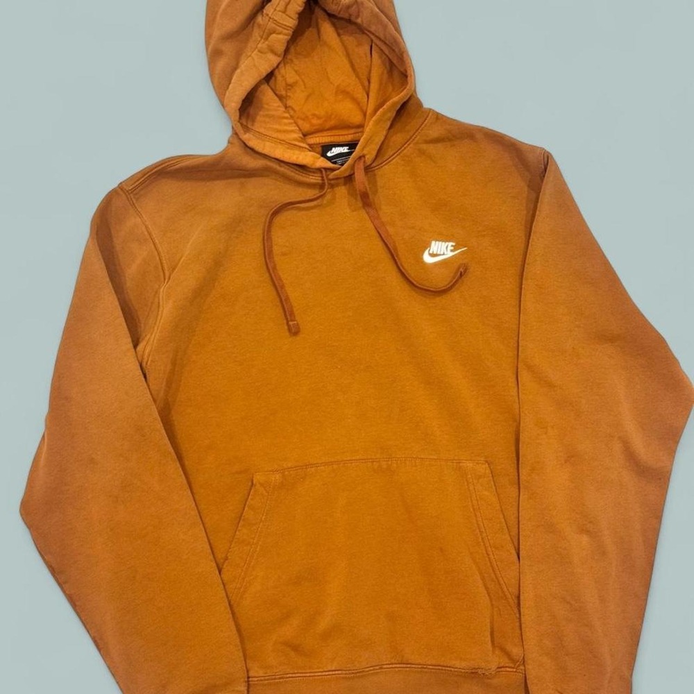 Nike Burnt Orange Hoodie Rust Brown Embroidered Swoosh Pullover Mens Sweatshirt